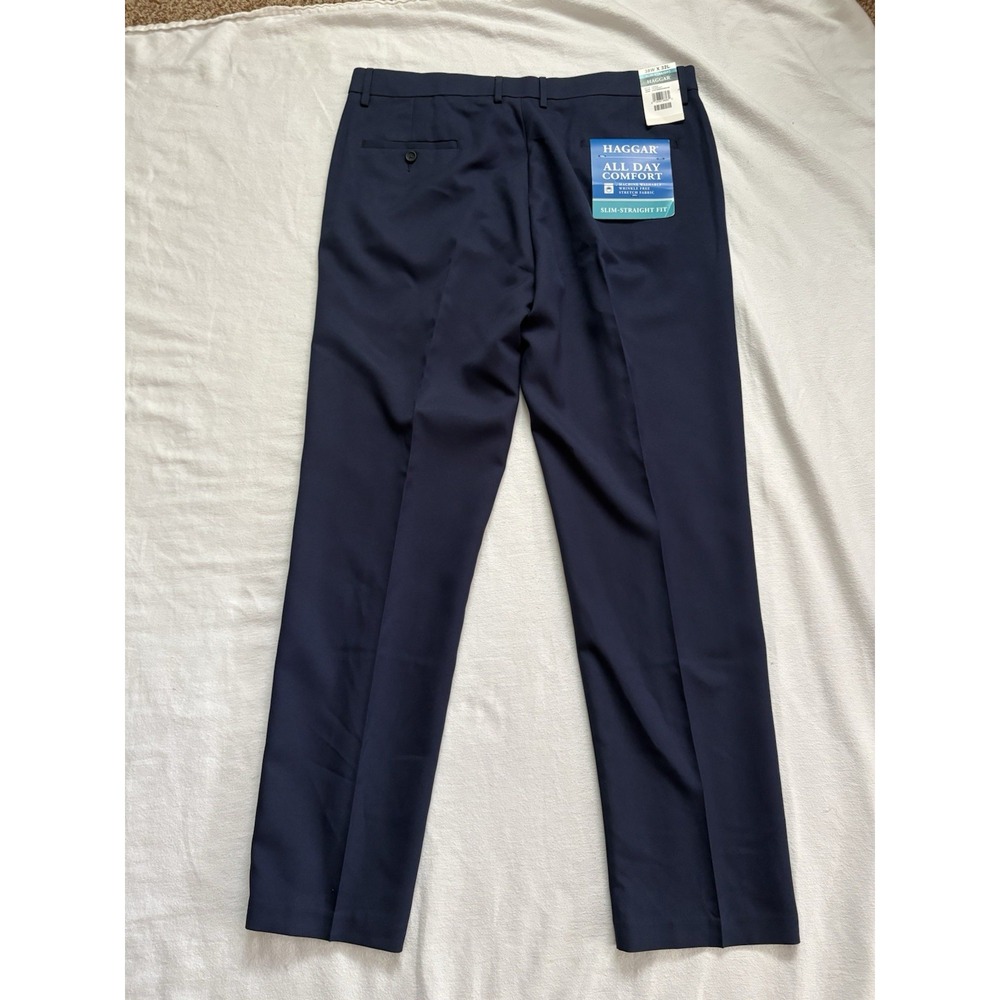 NEW Haggar Men's All Day Comfort Slim Straight Fit Pants Navy Men's Size 38 X 32 - Picture 11 of 12